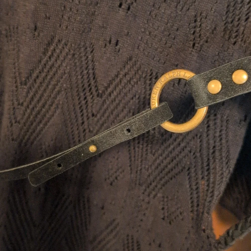 Lauren Ralph Lauren Elegant Black Knit Dress with Suede Leather Belt XL - Picture 10 of 11